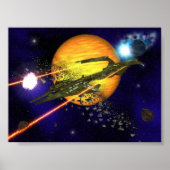Ein Raumschiff, das Asteroiden eliminiert Poster (Vorne)