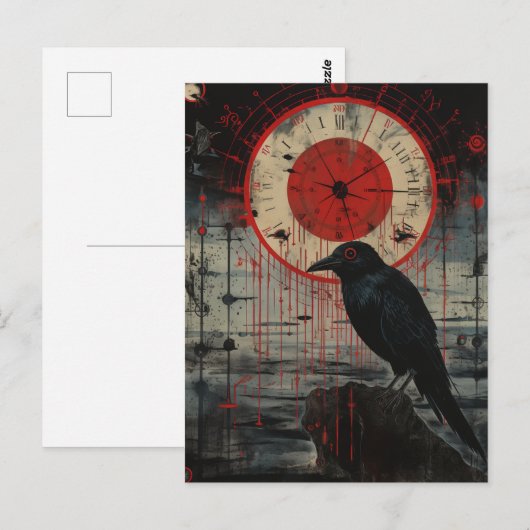 Ein Raven mit Uhr Postkarte (Vorne/Hinten)