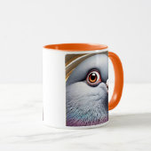 Ein realistisches Bild einer Taube mit Blick auf d Tasse (VorderseiteRechts)