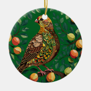 Ein Rebhuhn in einem Birnbaum als Schablonenmotiv Keramik Ornament