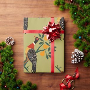 Ein Rebhuhn in einem Birnbaum-Schablone Retro 2 Geschenkpapier