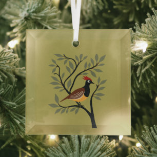 Ein Rebhuhn in einem Birnbaum-Schablone Retro 7 Ornament Aus Glas