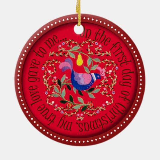 Ein Rebhuhn in einem Birnenbaum Keramik Ornament (Hinten)