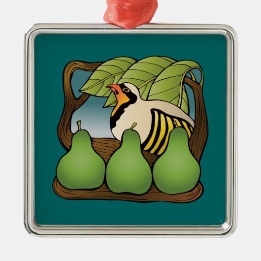 Ein Rebhuhn in einem Birnenbaum Silbernes Ornament (Vorne)