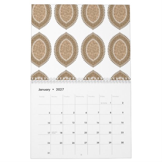 Ein rechteckiger Teppich mit einem komplizierten g Kalender (Jan 2027)