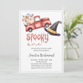 ein Red Pumpkin Lieferwagen Truck Baby Shower Einladung (Stehend Vorderseite)