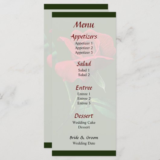 Ein Red Rosenknospe Menu... Menükarte (Vorne/Hinten)