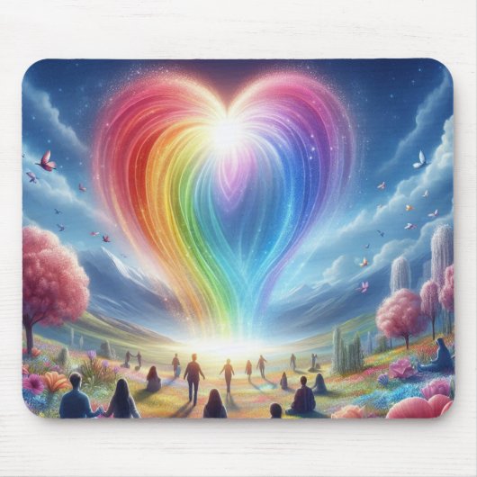 Ein Regenbogen der Liebe schwebt über den Menschen Mousepad (Vorne)