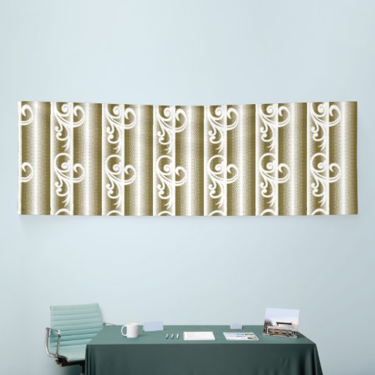 Ein reichlich farbiger Teppich weist ein symmetris Banner (Messeveranstaltung)