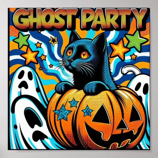 Ein reines Halloween:Spooky Black Cat on Pumpkin Poster (Vorne)