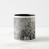 Ein Reiter abgelenkt durch eine Menge der Vögel Zweifarbige Tasse (Mittel)