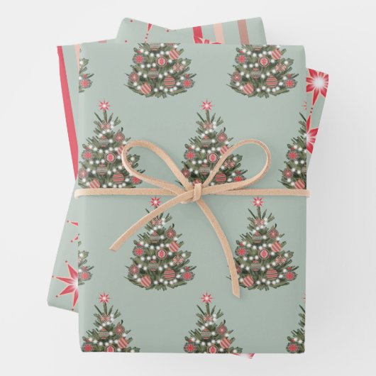 Ein Retro Frohe Weihnachtsbaum Geschenkpapier Set (Beispiel)