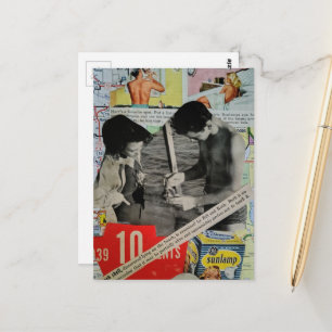 Ein retroer Tag am Strand Collage Postkarte