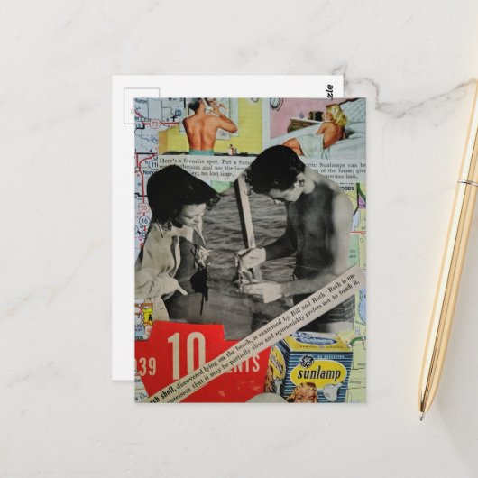 Ein retroer Tag am Strand Collage Postkarte (Vorderseite/Rückseite Beispiel)