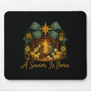 Ein Retter wird geboren Gestrickte Weihnachtskripp Mousepad