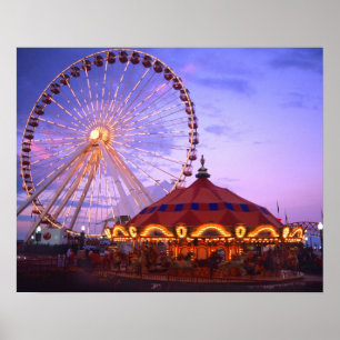 Ein Riesenrad und Karussell am Navy Pier in Poster