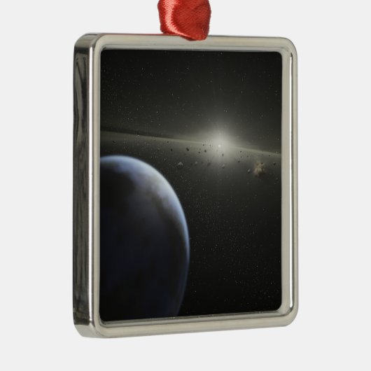 Ein riesiger Asteroidengürtel in Umlaufbahn um ein Ornament Aus Metall (Rechts)