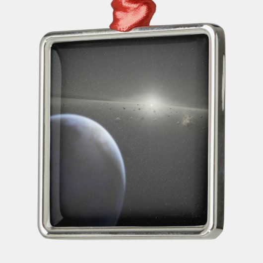 Ein riesiger Asteroidengürtel in Umlaufbahn um ein Ornament Aus Metall (Links)