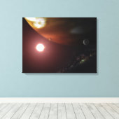 Ein riesiger Planet, der einen roten Zwergstar umk Leinwanddruck (Insitu (Holzboden))