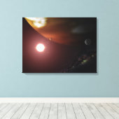 Ein riesiger Planet, der einen roten Zwergstar umk Leinwanddruck (Insitu (Holzboden))