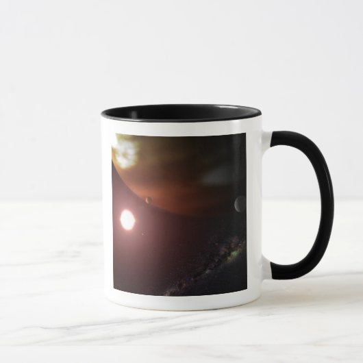 Ein riesiger Planet, der einen roten Zwergstar umk Tasse (Rechts)