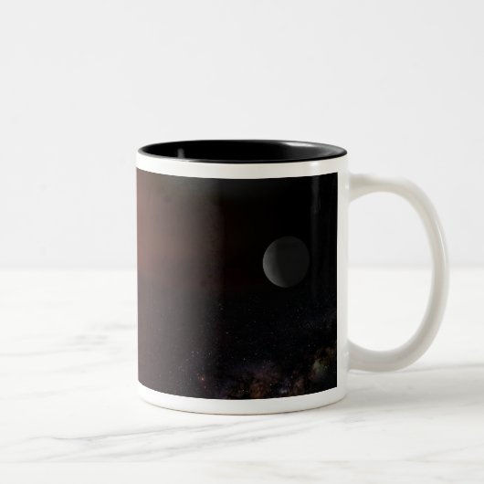 Ein riesiger Planet, der einen roten Zwergstar umk Zweifarbige Tasse (Rechts)