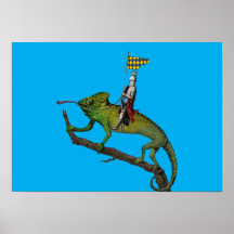 Ein Ritter, der ein Chamäleon in Farben reitet