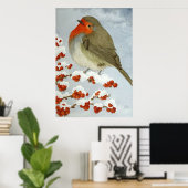 Ein Robin und Beeren im Schnee Poster (Heimbüro)