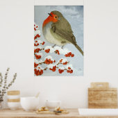 Ein Robin und Beeren im Schnee Poster (Küche)