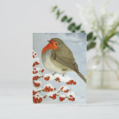 Ein Robin und Beeren im Schnee Postkarte (Stehend Vorderseite)