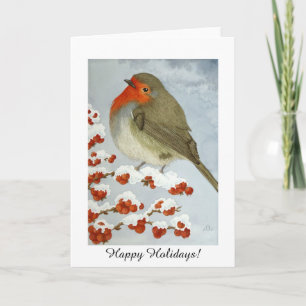 Ein Robin und Beeren im Schnee (Urlaub) Urlaub Feiertagskarte