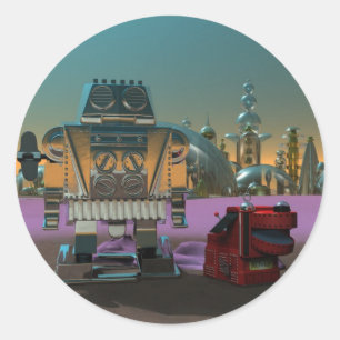 Ein Roboter und sein Hundeaufkleber Runder Aufkleber