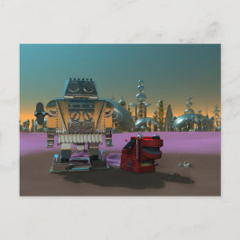 Ein Roboter und seine Hundepostkarte Postkarte