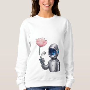 Ein Roboterastronaut, der eine Blume hält, mit Ste Sweatshirt