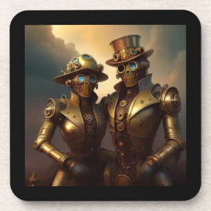 Ein robotisches Steampunkoppel in Liebe Getränkeuntersetzer