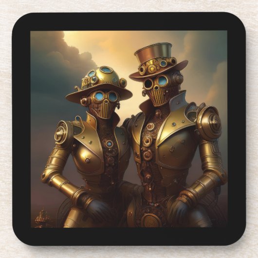 Ein robotisches Steampunkoppel in Liebe Getränkeuntersetzer (Vorderseite)