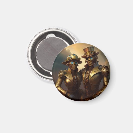Ein robotisches Steampunkoppel in Liebe Magnet (Vorderseite/Rückseite)