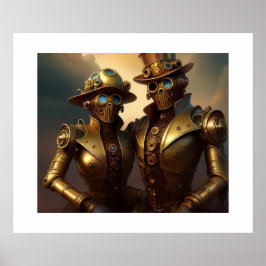 Ein robotisches Steampunkoppel in Liebe Poster