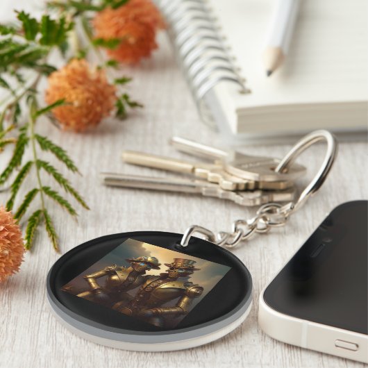 Ein robotisches Steampunkoppel in Liebe Schlüsselanhänger (Vorderseite rechts)