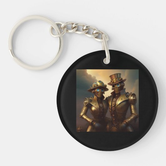 Ein robotisches Steampunkoppel in Liebe Schlüsselanhänger (Vorderseite)
