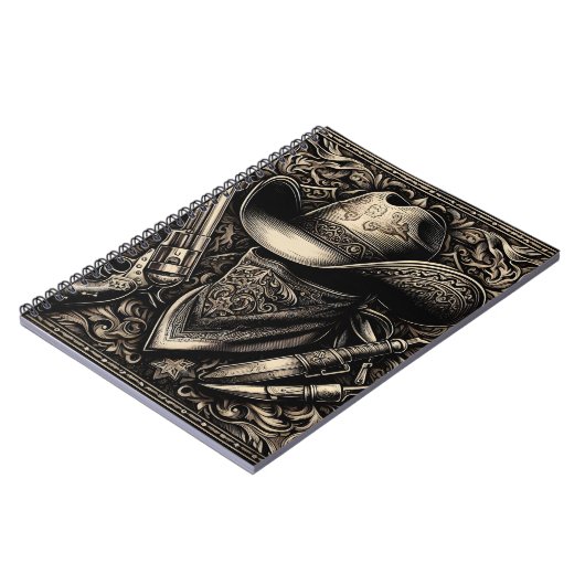 Ein robuster Cowboy in einem verwitterten Hut, mit Notizblock (Linke Seite)