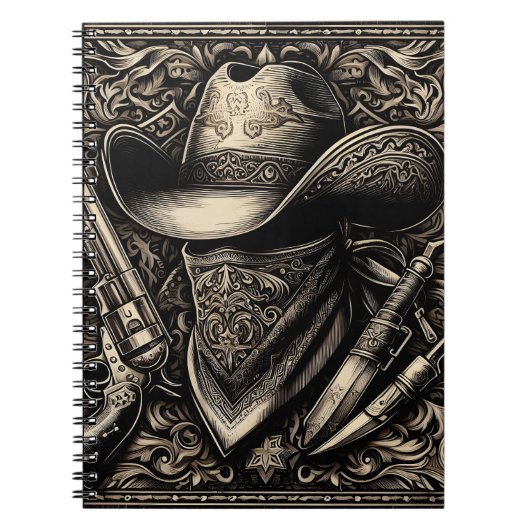 Ein robuster Cowboy in einem verwitterten Hut, mit Notizblock (Vorderseite)