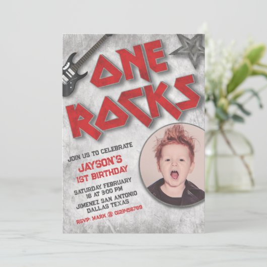 Ein Rock - Ein Jahr mit Bild gerockt Einladung (Stehend Vorderseite)