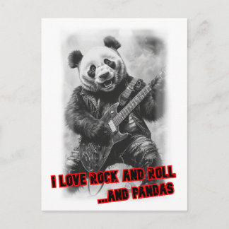 Ein Rocker-Panda spielt elektrische Gitarre auf ei Feiertagspostkarte
