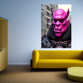 Ein rosa Alien Orc in der Stadt | AI Art Poster