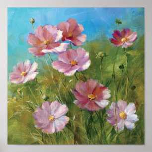 Ein rosa Blumengarten Poster