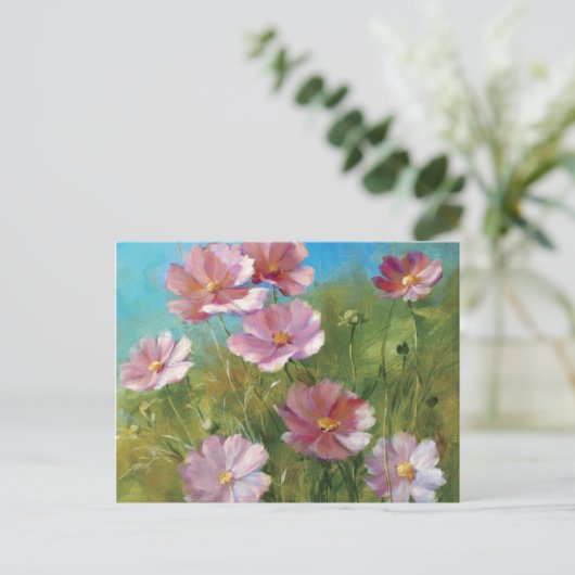 Ein rosa Blumengarten Postkarte (Stehend Vorderseite)