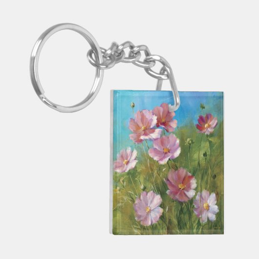 Ein rosa Blumengarten Schlüsselanhänger (Vorderseite links)