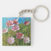 Ein rosa Blumengarten Schlüsselanhänger (Rückseite)