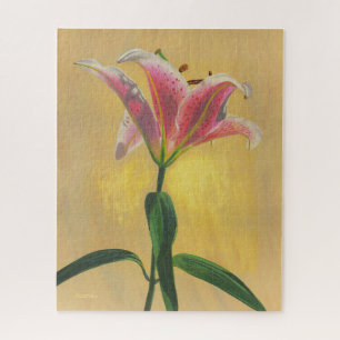 Ein rosa Lily Acrylic Malergold Hintergrund Puzzle